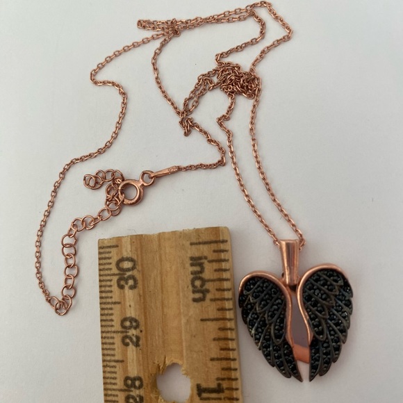 925 Silver angelwing heart initial double heart necklace 14K rose gold plated - Picture 3 of 7